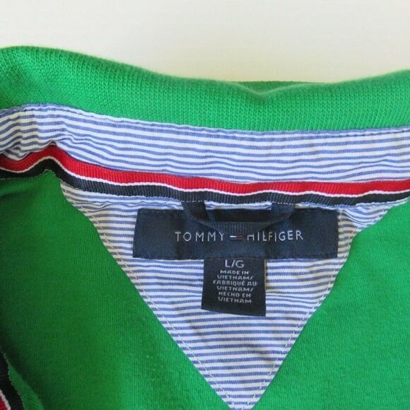 Tommy Hilfiger Polo Shirt Men Large Green Red Flag Golf Rugby Casual 100% Cotton - Picture 4 of 10